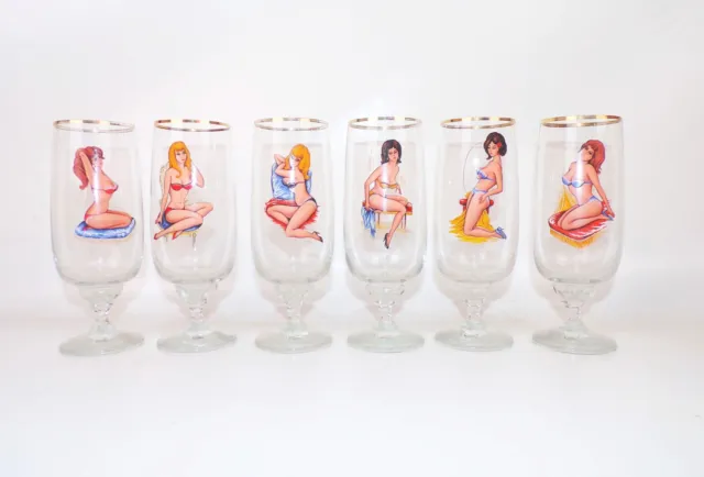 DDR Bicchieri Birra Set Erotico Nuda Donne Pin Up Girls 6 Pezzi Occhiali Vintage