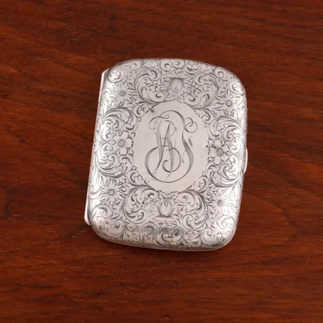 Lebolt Sterling Silver Cigarette, Card Case Ornate Floral & Scroll Monogram Wf
