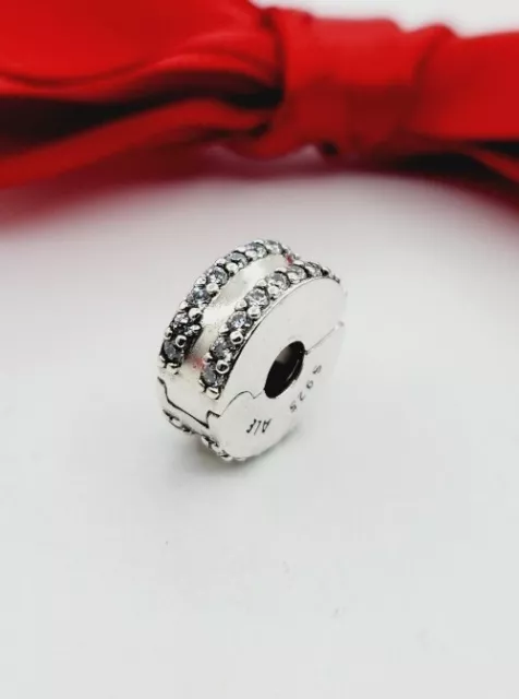 New Genuine PANDORA STERLING SILVER PAVE DOUBLE LINED CLIP CHARM 925 ALE 798422