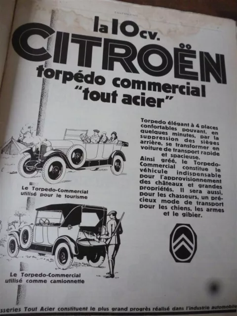CITROEN 10 CV torpédo commercial acier 220 publicité papier l'ILLUSTRATION 1926