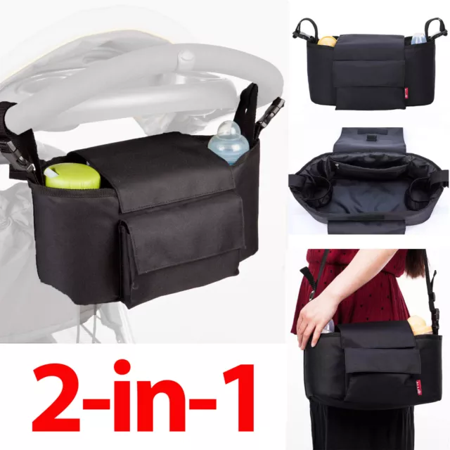 Buggy Organiser Storage Bag for Pram Pushchair Stroller With Cup Holder