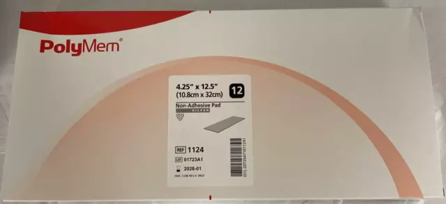 Polymem 1124 Non-Adhesive Dressing W/Silver 4.25" x 12.5" Box of 12