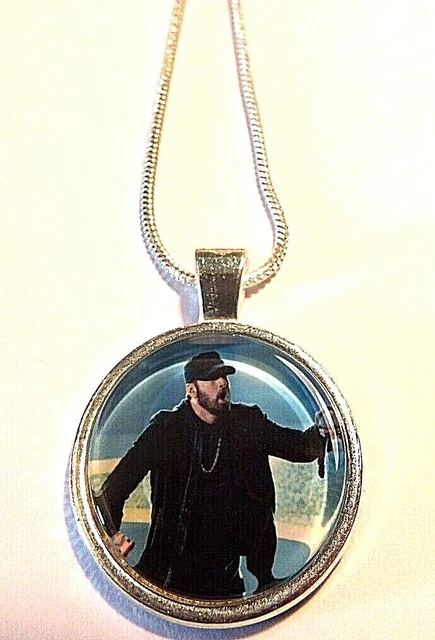 Eminem Rapper Singer Photo Silver Chain Necklace Gift Box Birthday Party Charm