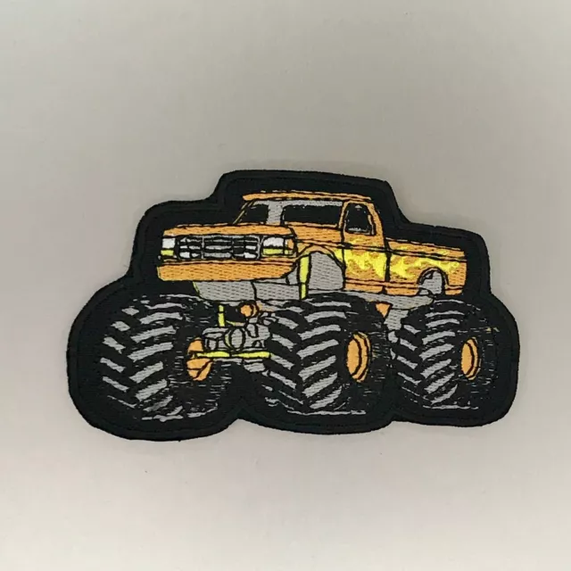 Orange Monster Truck Patch — Iron On Badge Embroidered Motif — Car 4WD Brand