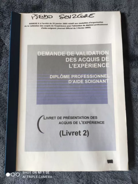 VAE AIDE SOIGNANTE LIVRET 2 DEAS+DOSSIER ORAL JURY*ENVOI FLASHDÈS PAIEMENT*cel/-