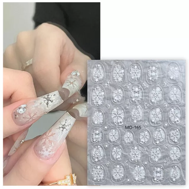 White Glitter 3D Snowflakes Nail Decals Stickers Christmas Nail Art DIY Decor