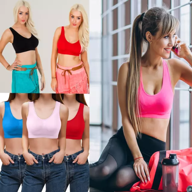 Womens Ladies Comfort Padded Stretch Sports Yoga Bra Top Crop Vest Tank