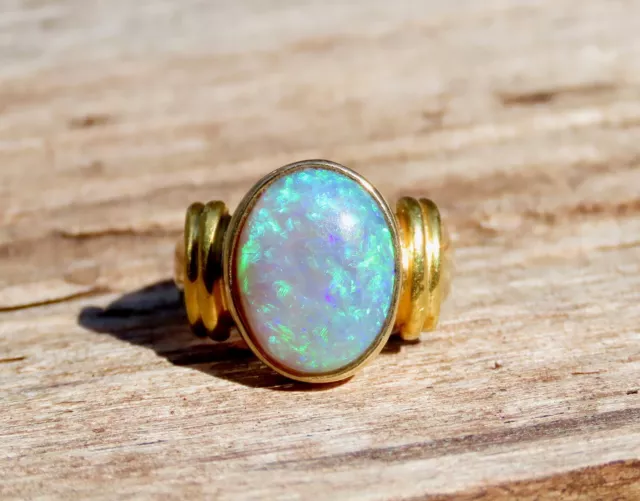 Stunning 14k and 22k Yellow Gold Black Opal Cabochon Ring