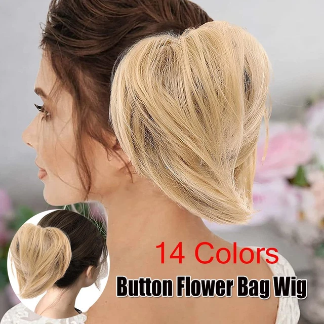 Peluca para el cuidado del cabello cóctel bollo peluca cabeza de bola peluca hembra botón bolsa de flores peluca