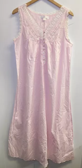 Eileen West Sleep Gown Dress Women’s M Pink Sleeveless Floral Lace Trim Cotton