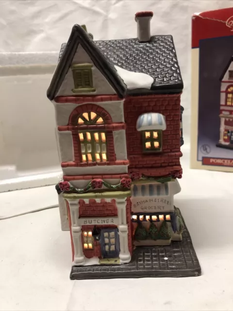 Vintage 1991 Lemax Dickensvale Porcelain Lighted House - Butcher Grocery TESTED