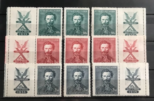 Tschechoslowakei 1938,  Mi. Nr. 395 - 397 + 2x Zf, postfrisch