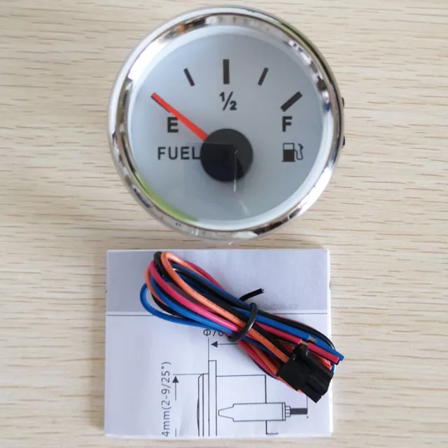 52MM Auto White Fuel Level Gauge 0-90 ohm(E-F) 9-32VDC For Car Truck Boat Marine