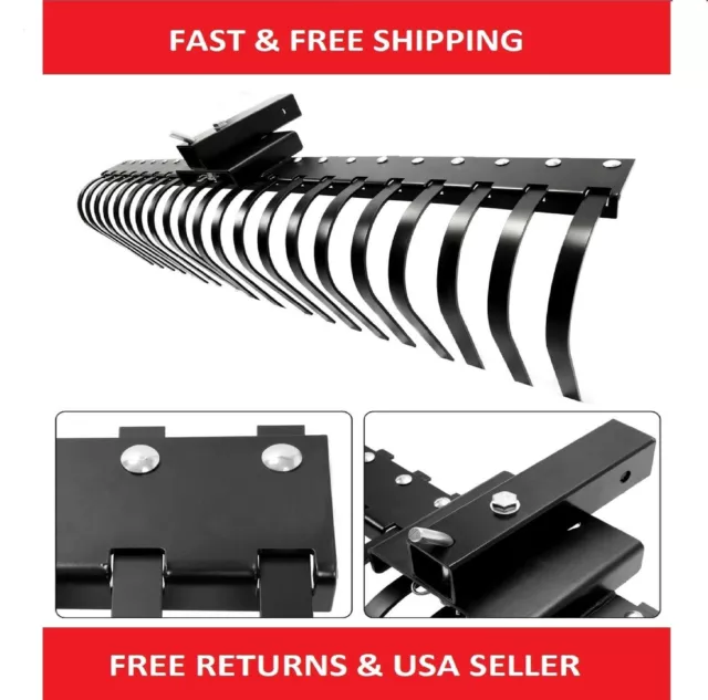 60" Black 3 Point Landscape Rake for Compact Tractor ATV UTV 2" Hitch Receiver