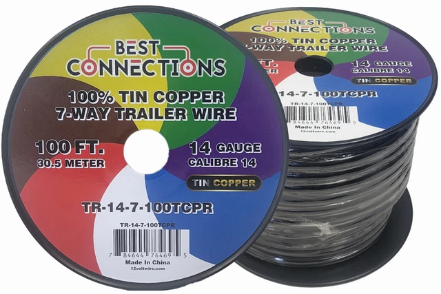 Best Connections 100 Ft 14 Gauge 100% Tin Copper 7 Way Trailer Wire