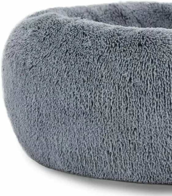 Donut Plush Pet Dog Cat Bed Fluffy Soft Warm Puppy Calming Bed Kennel Nest, Grey 3