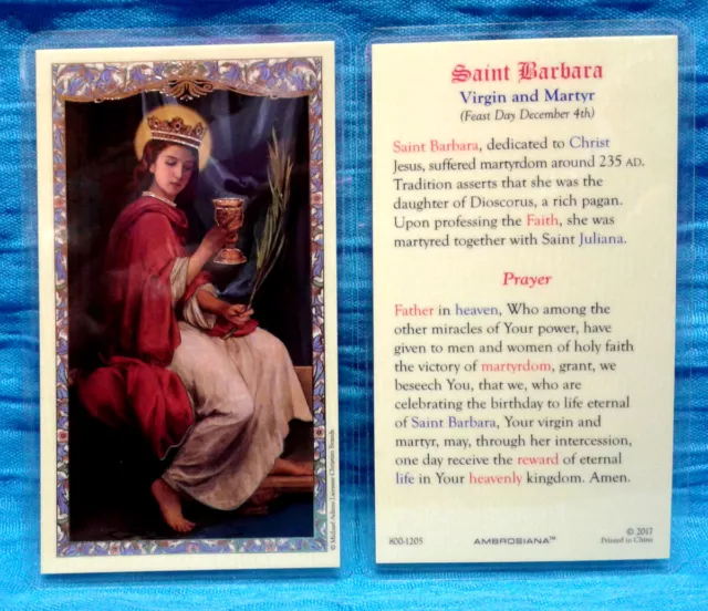 Saint Barbara LAMINATED Holy Card CATHOLIC Prayer Virgin and Martyr