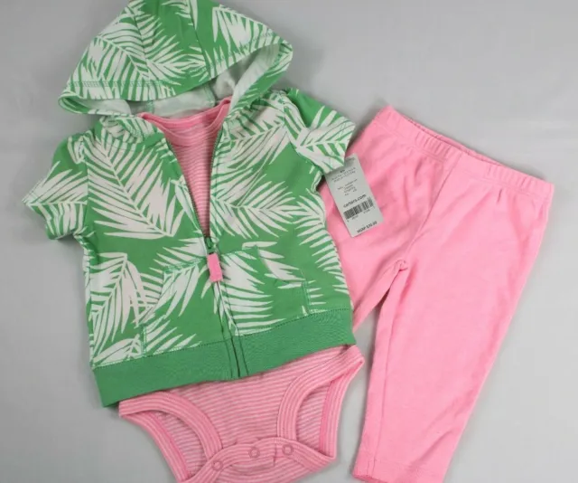 Carters Baby Girl 3Pc Palm Leaves Cardigan Set 6Months
