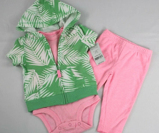 Carters Baby Girl 3Pc Palm Leaves Cardigan Set 6Months