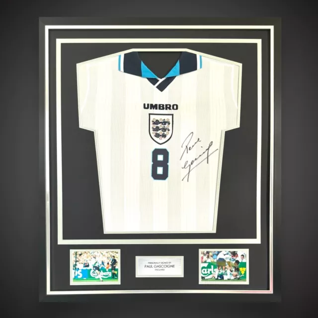 Paul Gascoigne Hand Signed And Deluxe Framed England Football Shirt COA £240