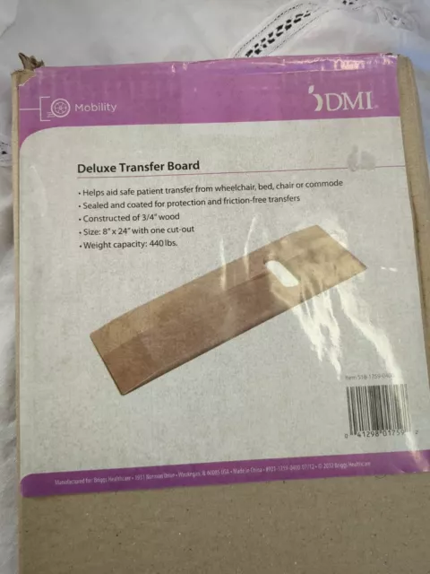 Wood Slide Transfer Board 440 lb Capacity Heavy Duty DMI Bath Bed Wheelchair New