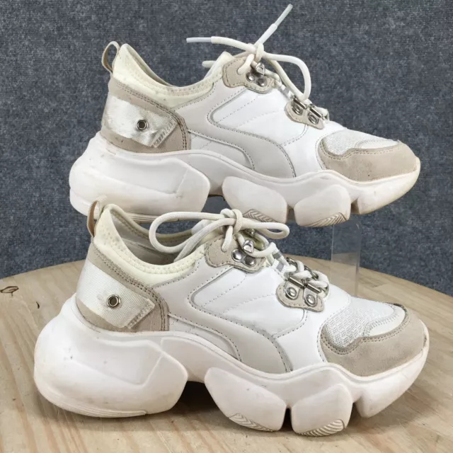 Berness Shoes Womens 7 Neutral Dad Chunky Lace Up Sneakers White Faux Leather