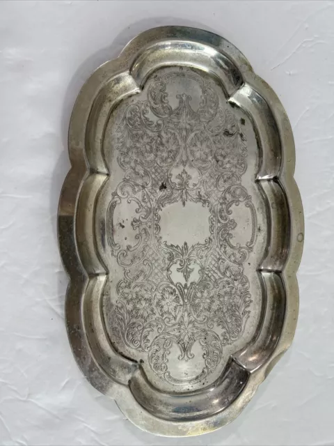 VTG Small Oval Silver Plate Tray Platter English Silver Mfg Corp Etched 9.5x6”