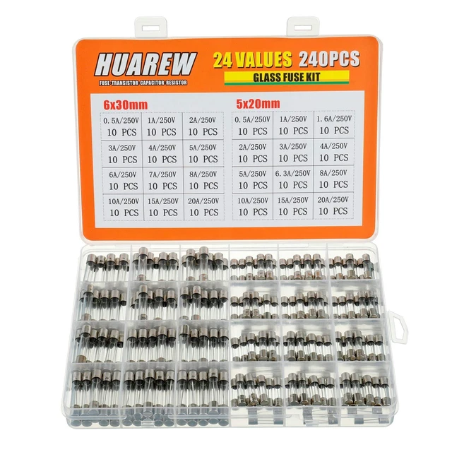 24 Valeurs 240 Pièces Fusible En Verre À Fondre Rapide 250 V Tension 5X20 Mm 0,5