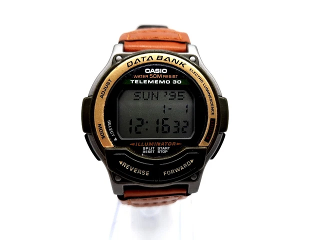 Vintage Casio Data Bank Watch Men DB-34H 41mm New Battery No Sound