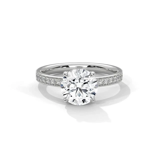Bague Fiançailles éternité 2.00 Ct Diamants Simulés - Plaqué Or Blanc Sur Argent 925 - Taille Ajustable
