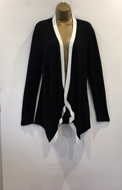 Eileen Fisher Long Line Schwarze Strickjacke Mit Weisser Borte Uk Sm Uvp £265