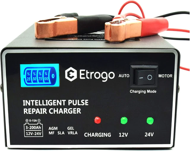 Etrogo Chargeur De Batterie De Voiture 12V 24V 10A Chargeur De Batterie Rapide C