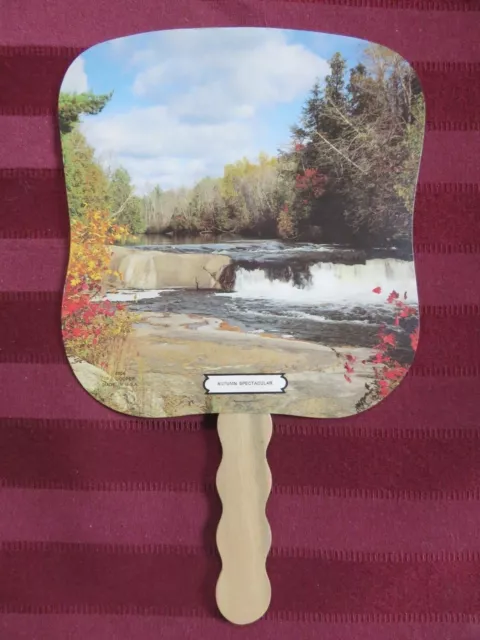 Vintage Autumn Scene Hand Held Fan Burial Funeral Home Advertising Hannibal MO