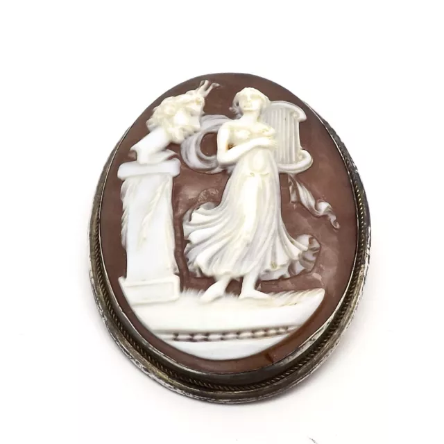 Victorian Sterling Silver High Relief Carved Sardonyx Cameo Brooch Pin Pendant