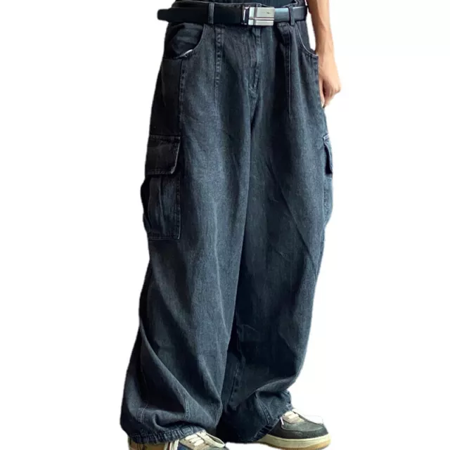 MEN BAGGY JEANS Hip Hop Denim Pants Cargo Pockets Loose Dance Skateboard New  £36.94 - PicClick UK