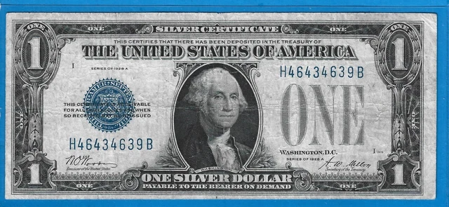 1928 A $1 Silver Certificate Funny Back Note,Blue Seal,Circ Very Fine,Nice!
