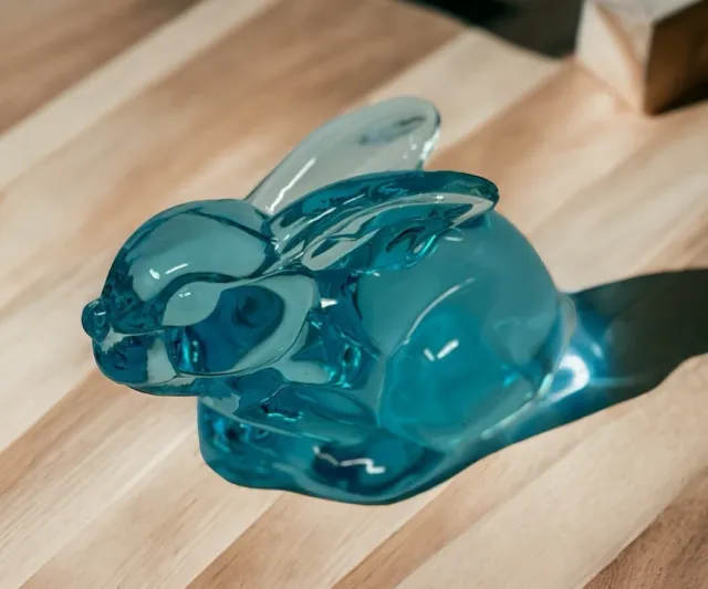Vintage Silvestri Art Glass Blue Sitting Bunny Rabbit Figurine Paperweight