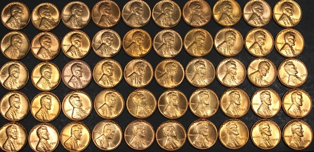 1955  P  Lincoln Cent Wheat Penny Uncirculated Roll 50 Coins  Unc