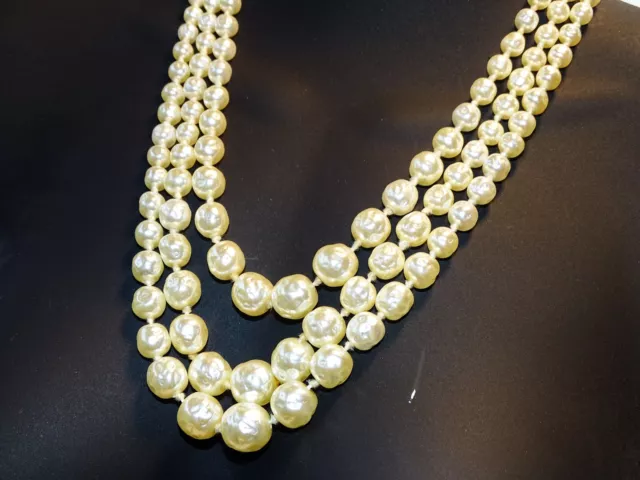 Ancien Collier Perles De Culture Imitation 3 Rangs  Vintage Sautoir