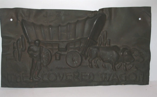 Rare Original "The Covered Wagon" Rv Camper Trailer Emblem (Mt. Clemens Mich)