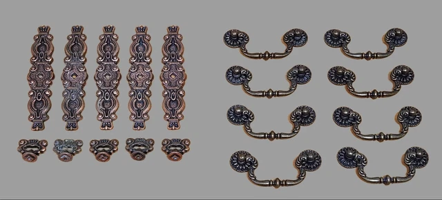 Vintage Hyer Ornate Brass Cabinet Door Backplates/Knobs/Swan Neck Dresser Pulls
