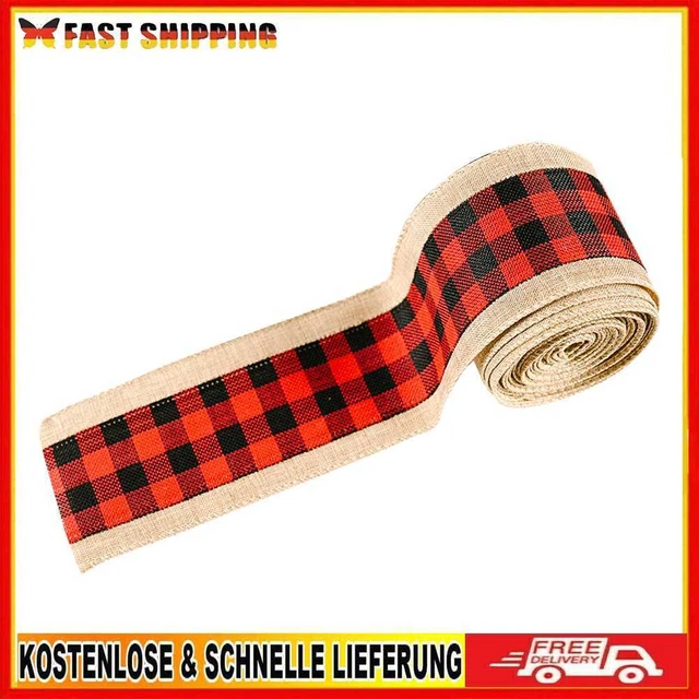 Weihnachtliches Leinenimitat, kariert, Stoffbänder, Bastelarbeiten, Geschenkverp
