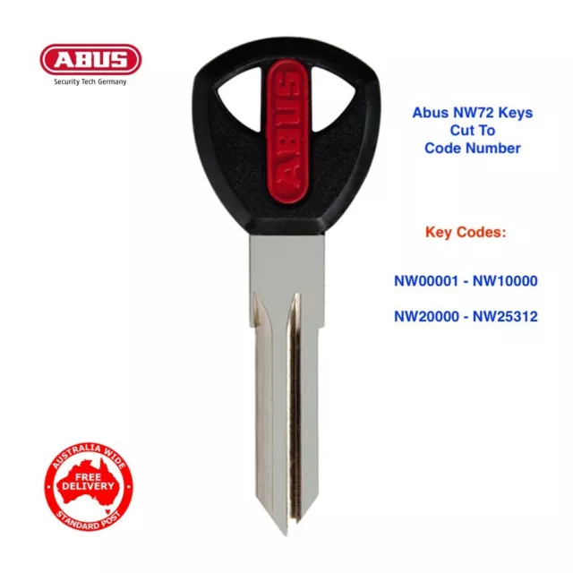 Replacement ABUS NW72 Bike Lock Keys Cut From Code Number-Free Post In Australia