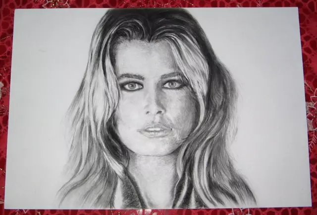 Disegno Matita E Carboncino 33X48 - Claudia Schiffer - Bellissimo!