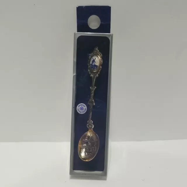 Delft Blue Souvenir Spoon Silverplate Ceramic Windmill Vintage Holland NIB Mint