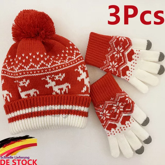 Christmas women's hat 3-piece set scarf gloves knitted hat Wi LOVE