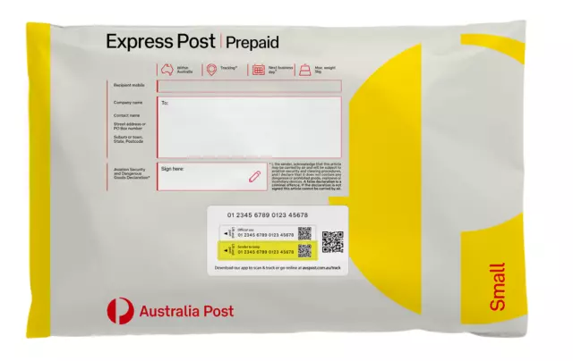 20 x Small Express Post Prepaid Satchels - Australia Post RRP $140