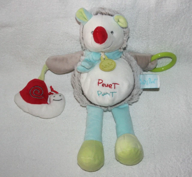 Babynat Doudou Peluche Herisson Gaston Pantin Activites Grelot Anneau Pouet Kom9