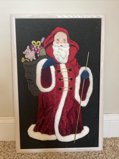 Cuadro bordado de Navidad con aguja perforadora vintage de Santa Claus