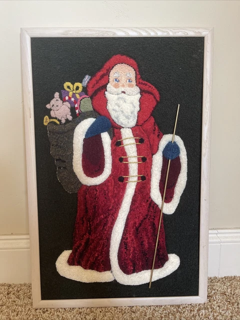 Cuadro bordado de Navidad con aguja perforadora vintage de Santa Claus